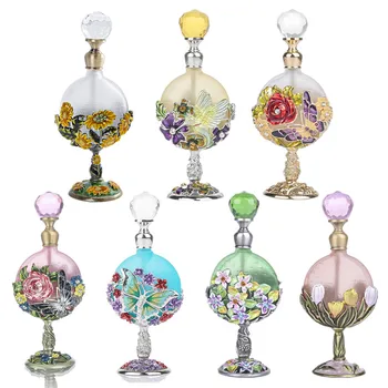 

H&D 7 Styles Xmas Gift Glass Refillable Perfume Bottle Flower Pattern 8ml Retro Empty Essential oil Container Home Wedding Decor