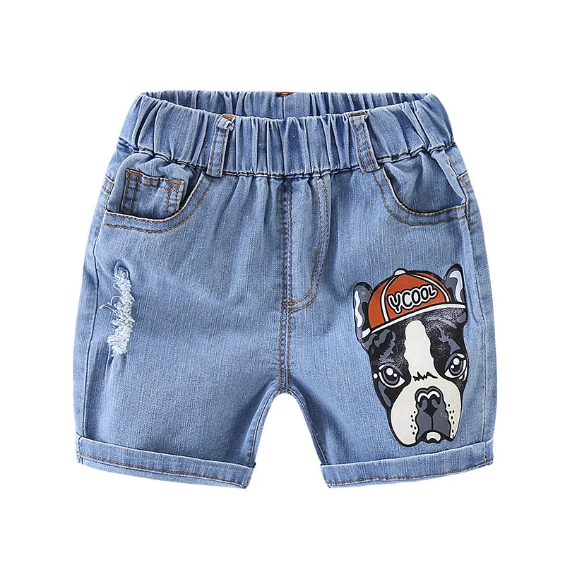 

Children with Holes Denim Shorts BOY'S Cartoon DOG'S Head Printed Kid Shorts 2019 Summer Wear New Style Wholesale