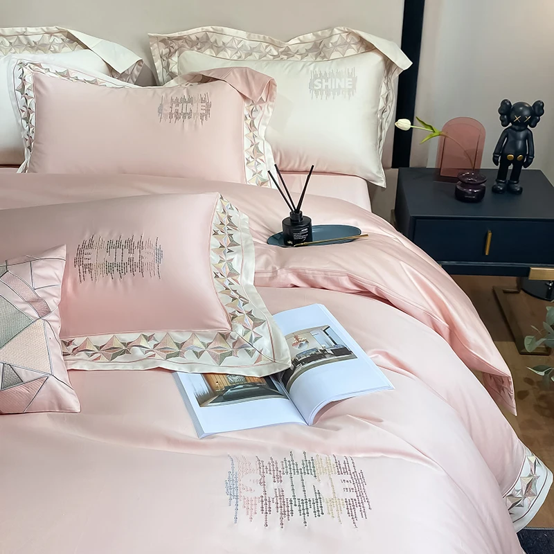 Luxury Embroidery 600TC AU Cotton Bedding Set Brief Modren Bed Sheet Pillowcases Duvet Cover Set 4pcs(Queen King Size,3 Colors)