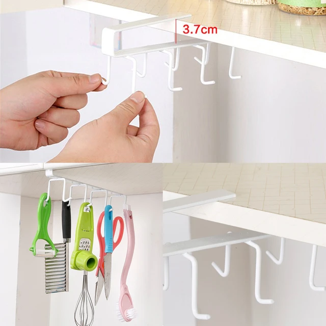 Kitchen Hook Storage Rack Iron Double-row 8 Hooks Metal Under