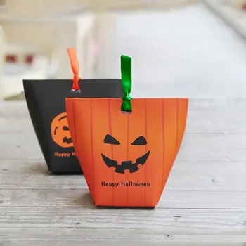 

DIY 10x12x6cm orange color Creative Halloween pumpkin ghost pattern gift box cash candy folding gift color box wholesale custom