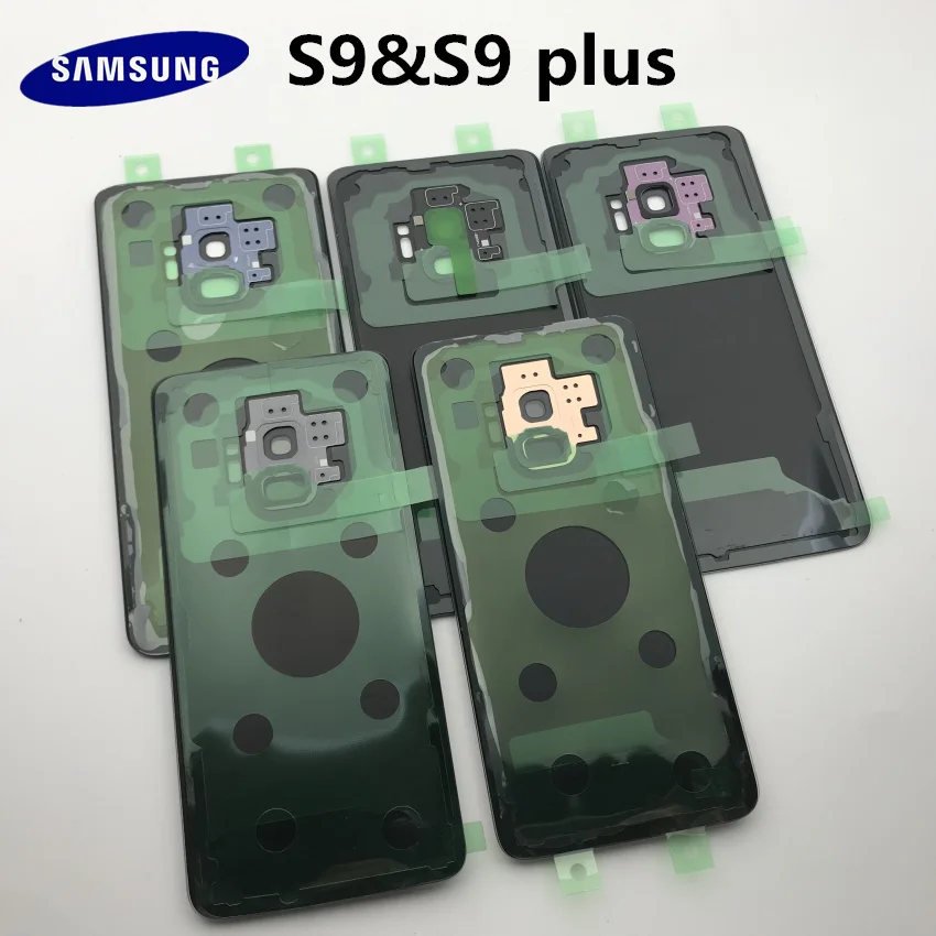 samsung Galaxy S9 G960 плюс G965 Батарея задняя крышка двери Корпус+ ленточка для головы с ушами для Камера Стекло объектив корпусом, запасные части для ремонта Запчасти