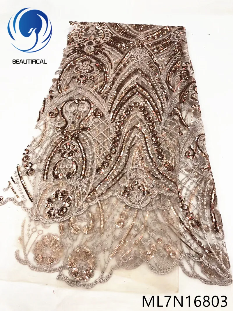 

BEAUTIFICAL african lace fabrics high quality embroidery sequins net lace fabric for women nigerian lace 5yards/lot ML7N168