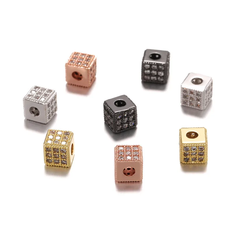 Full Pave Black Cubic Zircon Cube Dice Beads for Jewelry Making 6MM DIY CZ Copper Jewelry Spacer Charms Beads fit Bracelet