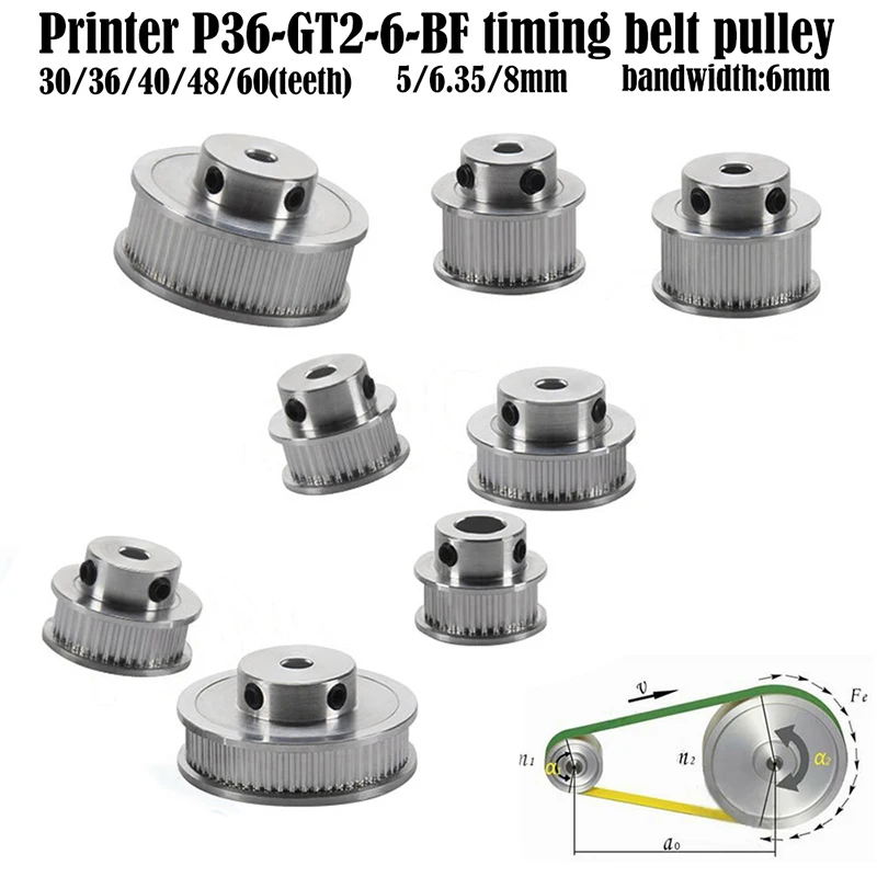 3D Printer Parts GT2 Timing Pulley 16 Tooth 2GT 30 36 40 Teeth Aluminum Bore 5mm 8mm Synchronous Wheels Gear Part For Width 6mm |