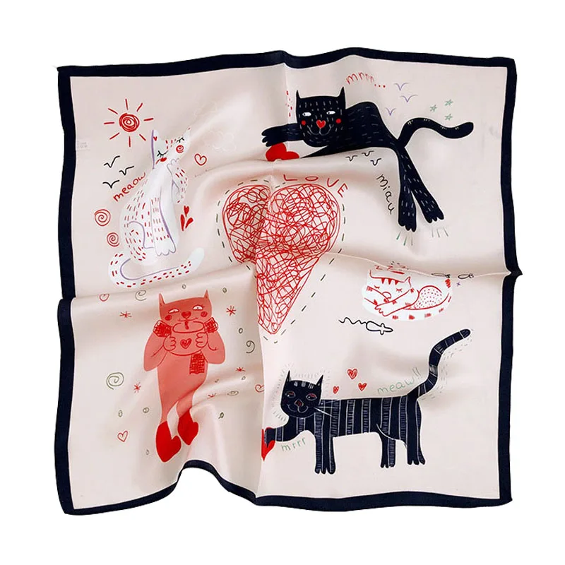 Cat Silk Scarf Fashion Foulard Satin Shawl Scarfs Small Size 53*53cm Square silk Hair / Head Scarves Women bandana fashion hair scarf for women kerchief red blue square shawl pink print faux silk satin neck scarfs 90 90cm wraps scarves summer