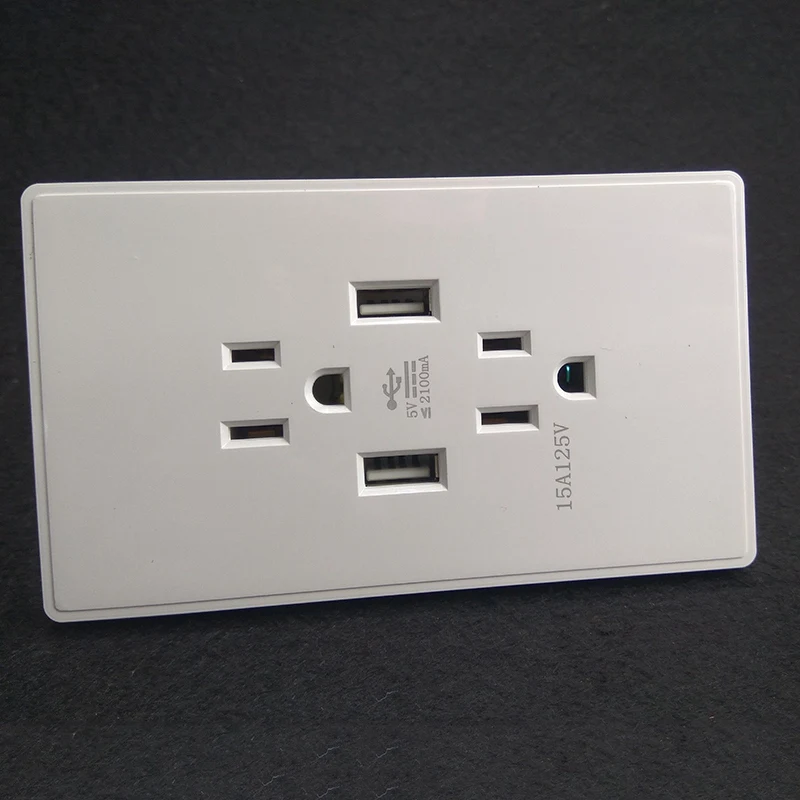 Американский стандарт розетки с 2 портами USB для зарядки телефона Ac 110-250V 15A двойной США штекер бытовой