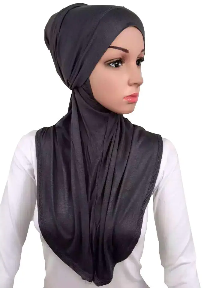 Комплекты мусульманский женский хиджаб шарф+ шапка головной убор исламский тюрбан шаль исламский молитвенный шейный платок нижнее белье платок Новинка - Цвет: Темно-серый