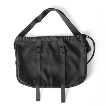 

Men Shoulder Bag Fashion Drawstring Dumpling Pack Waterproof Crossbody Messenger Bags with Black Nylon Ribbon Teenagers Satchel