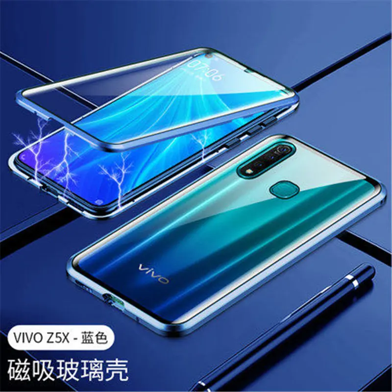 Blue Двойная сторона Передний+ задний очки Магнитный чехол для Vivo Z1 Pro Z5X Z5 Y7S Y17 Y15 Y12 Y3 Y95 Y91 Y93 V15 V17 Pro V9 Y85 V11i крышка - Цвет: Blue