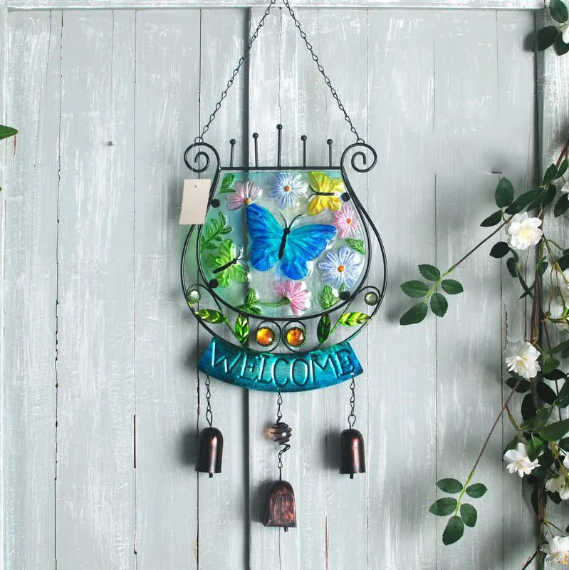 Home Decor Stained Glass Wrought Iron Harp Garden Courtyard Balcony