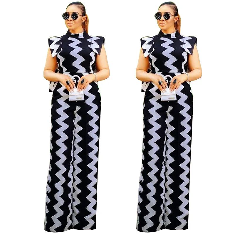 

2021 New Arrival African Women Sleeveless Printing Long Jumpsuit African Clothes Women European Clothing