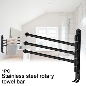 

Rotatable Towel Bar Wall Mounted Accessory Hardware Rustproof Smooth Storage Shelf Kitchen Stainless Steel Home Bathroom Holder