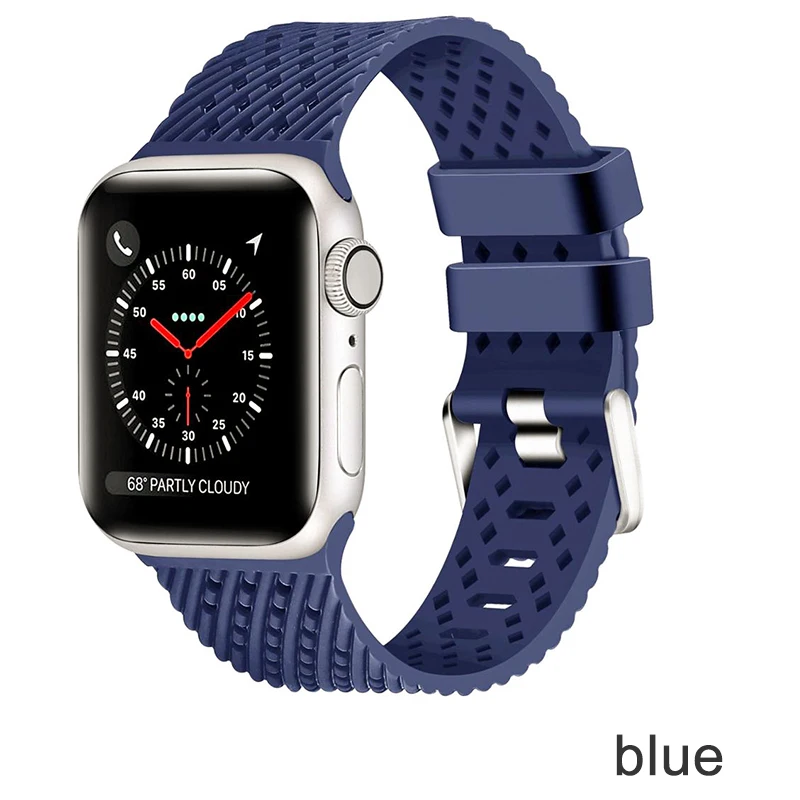 Blue Водонепроницаемый ремешок для Apple Watch 5 iwatch полосы 42 мм силиконовый ремешок 44 мм 40 мм pulseira браслет умные часы аксессуары петля - Цвет ремешка: Blue