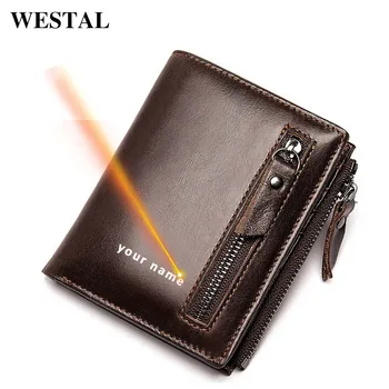 

WESTAL Engraving Men's Wallet Genuine Leather Purse for Men Slim Wallets Coin Purse Men Wallets Leather Male Card Holders 6046