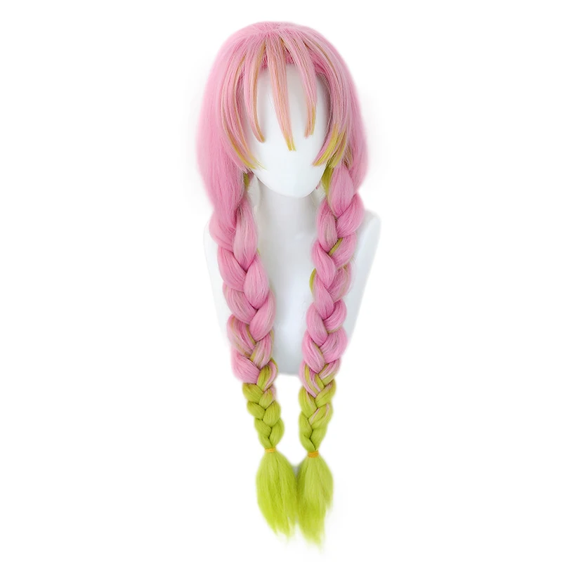 

Kanroji Mitsuri Cosplay Wig Anime Demon Slayer: Kimetsu No Yaiba Women Pink Mixed Green Braid Heat-resistant Fiber Hair Wig