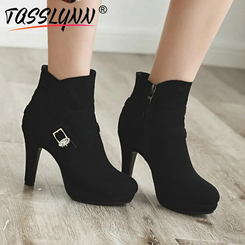 

TASSLYNN 2019 Winter Boots Women Boots Platform Synthetic Sexy Women Boots Shoes Thin High Heels Pointed Toe Ankle Boots 34-43