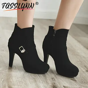 

TASSLYNN 2019 Winter Boots Women Boots Platform Synthetic Sexy Women Boots Shoes Thin High Heels Pointed Toe Ankle Boots 34-43