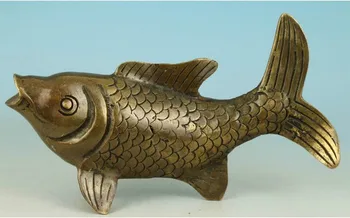 

YM 308 Chinese Old Brass Collectable Handwork Carved Fish Statue Figure Ornament