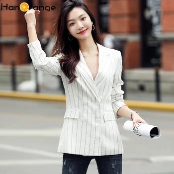 

Temperament Striped Jacket Autumn 2020 Chic Loose Casual Double Breasted Long Blazer