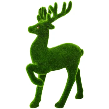 

Green Artificial Grass Reindeer Turf Small Cute Animals Christmas Fake Deer Plastic Moss Stone Decorative Home Table Display