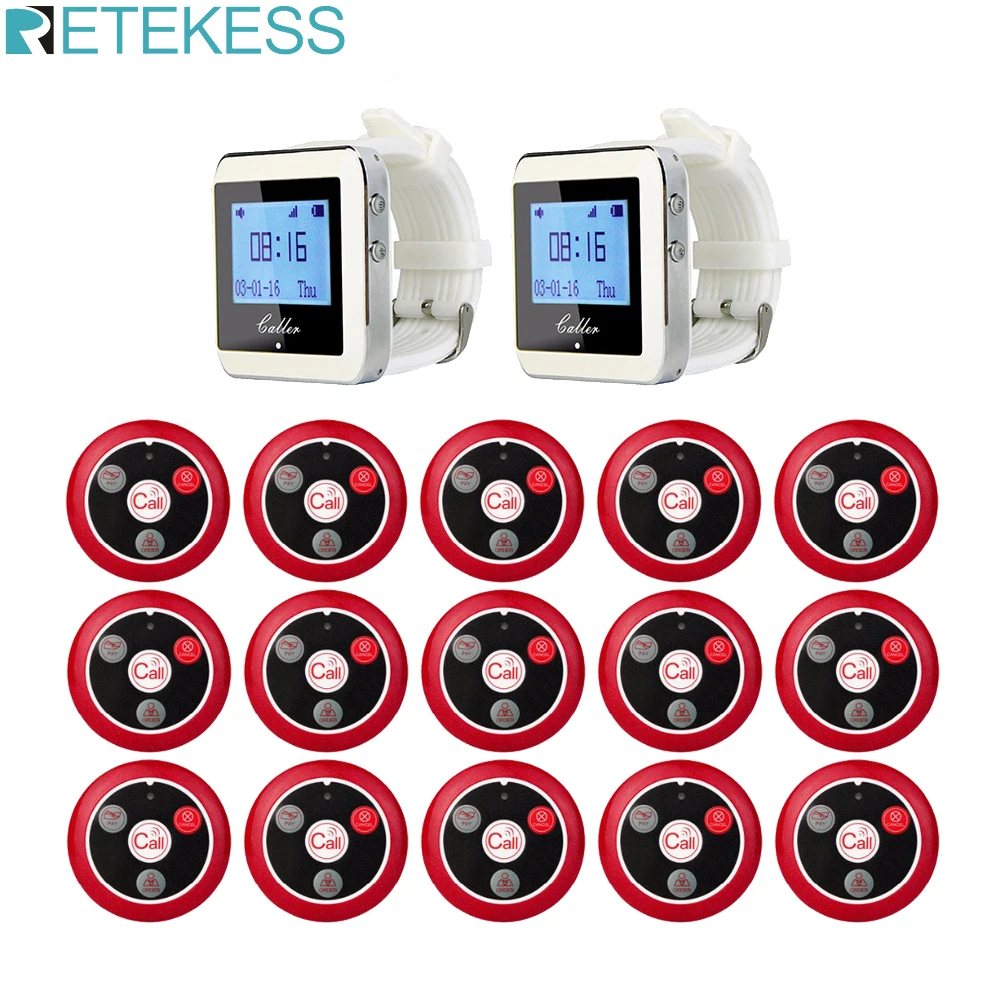 10 шт. передатчики кнопки вызова Retekess T117 + 2 приемника часов беспроводной пейджер
