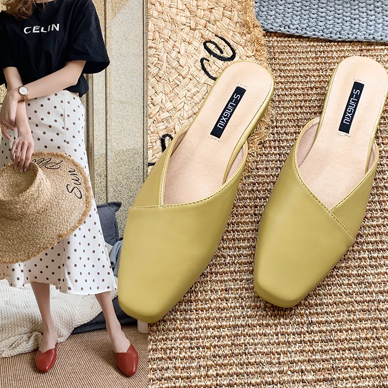 Cover Pointed Toe Half Slippers Women Shoes Woman Summer Fashion Slip on Ladies Mules Female Retro Plus Size 40 | Обувь
