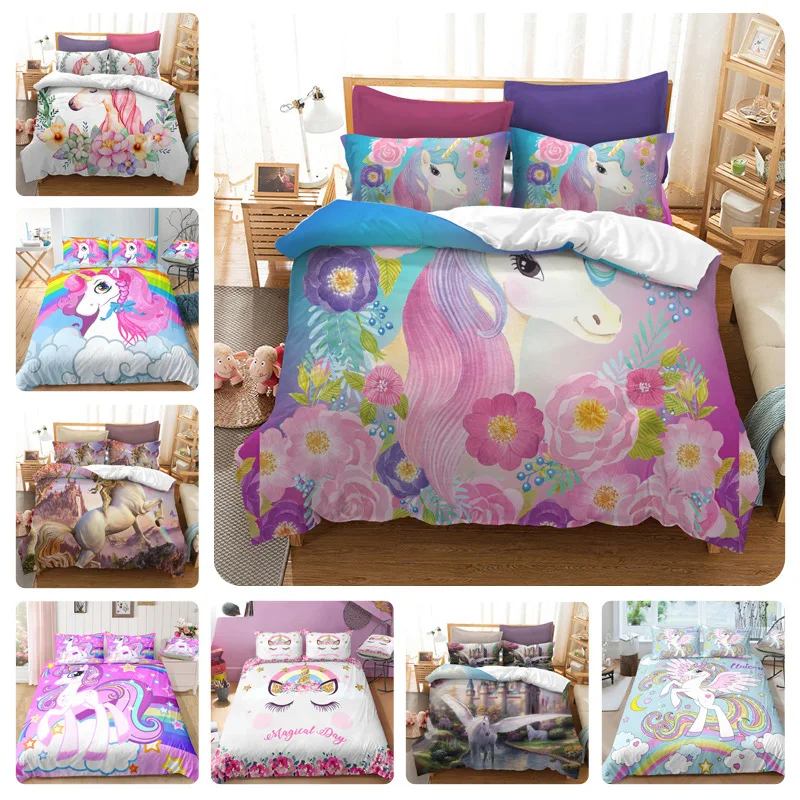

Cartoon Unicorn Bedding Set Cute Duvet Cover Set For Kids Children Quilt Cover Set Queen King Size