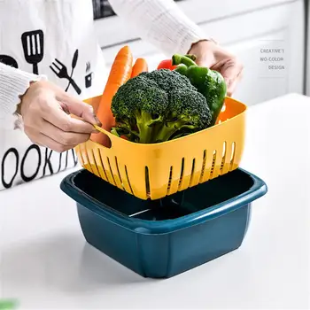 

Food Drain Storage Box Container Safe Durable Fridge Drain Box With Lid 360 Degree Rotating Double-layer Storage Basket
