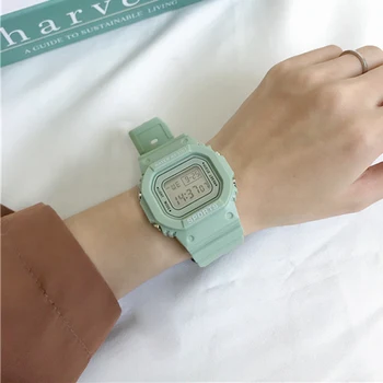 

Women Green Digital Watch Girls Student Portable Wrist Watch with Soft Band New Arrival