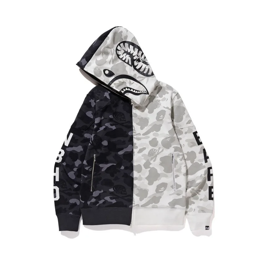 

Japanese-style Popular Brand Skull Dark of Black And White Mixed Colors Yin And Yang Hoodie Men And Women Couple Clothes Spring
