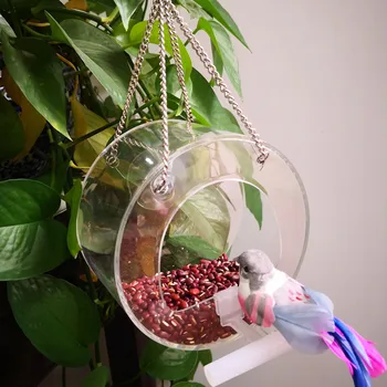 

Plastic Bird Feeder Transparent Waterproof Round Food Box Hanging Feeding Clear Window Viewing Bird Feeder Durable Reusable#Y20