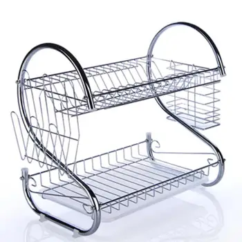 

2 Tier Iron Chrome Multifunction Bowl Plate Dish Cup Cutler Drainer Storage Shelf Rack Organizer Holder Kitchen Dish Rack