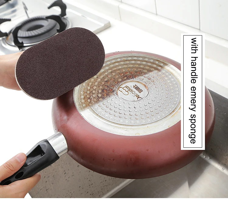 

HADELI 1PCS with handle emery sponge brush magic powder cleaning Kitchen Tool Wash Pan Kinfe Strong decontamination nano sponge