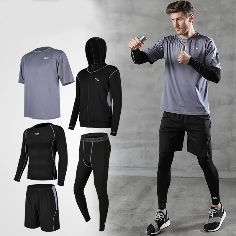 Men Tracksuit Sportswear Running Jackets Jogging Suits Gym Wear Clothing Yoga Set Workout Clothes Sport Short Fitness Coat Shirt