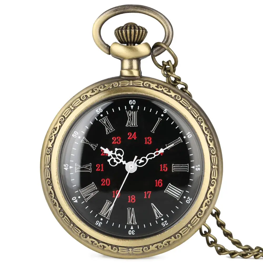 Open Face Fob Watch Quartz Analog Roman Numerals Pocket Watches Chain Durable Alloy Pocket Clock Mens 5