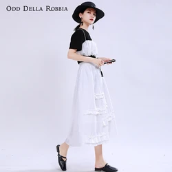 Odddellarobbia 2021 verão feminino elegante personalidade nível fungo renda algodão cintura elástica sobre o joelho saia de cor sólida 1389