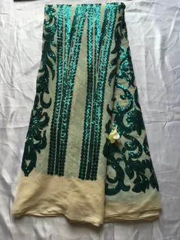 

Unique nigerian teal tule french lace fabrics with sequins 5yards, Mesh net lace fabric for nigerian women dress YJ10791