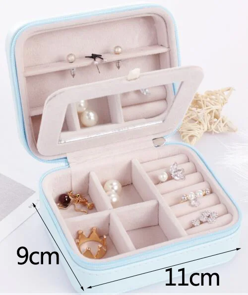 Fashion Style Fresh And Simple Jewelry Box With Makeup Mirror Necklaces Earrings Ring Multi-function Jewellery Storage Organizer