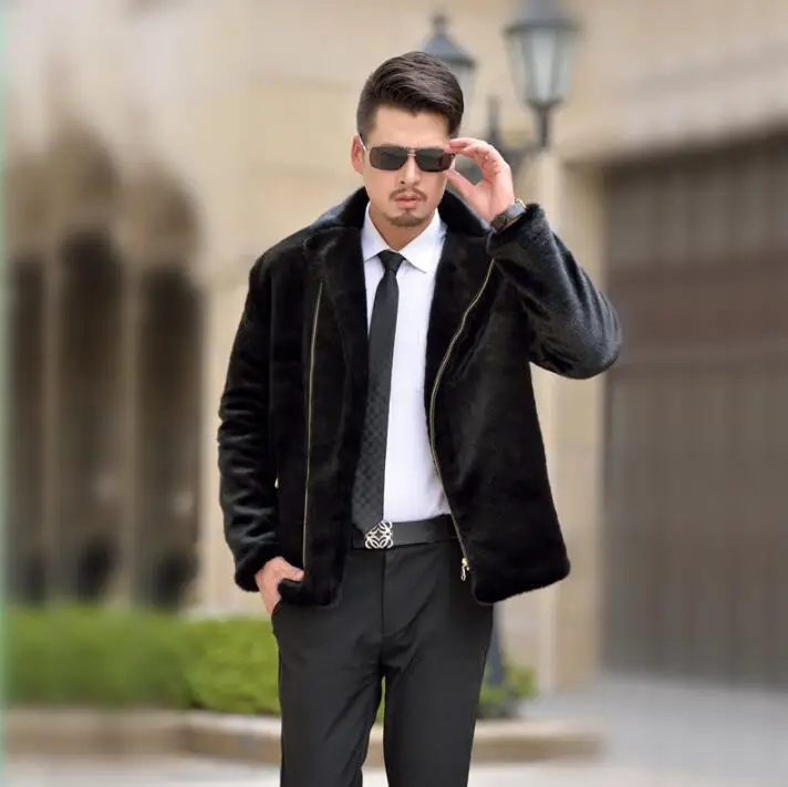 

Autumn black faux mink fur leather jacket mens winter thicken warm fur leather coat men loose jackets jaqueta de couro B161