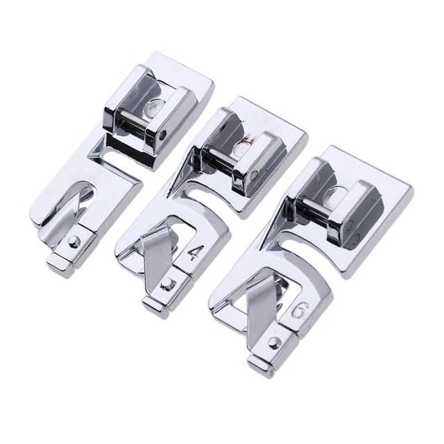 3Pcs Narrow Rolled Hem Sewing Machine Presser Foot Set (3mm, 4mm and 6mm)  for All Low Shank Snap-On Singer, Brother, Babylock, Euro-Pro, Janome,  Kenmore, White, Elna Sewing Machines