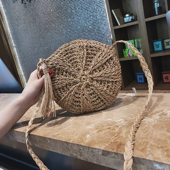 

bohemian tassel round staw women shoulder bags casual wicker woven crossbody bag ladies summer beach small purses bali sac 2020
