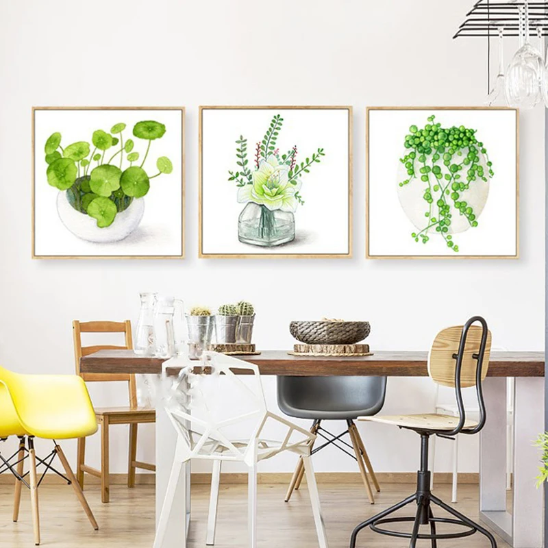 

Diy Diamond Embroidery Mosaic Painting Cross Stitch,Full, Three-Picture Combination Small Fresh Potted Plant Home Decorative Gif