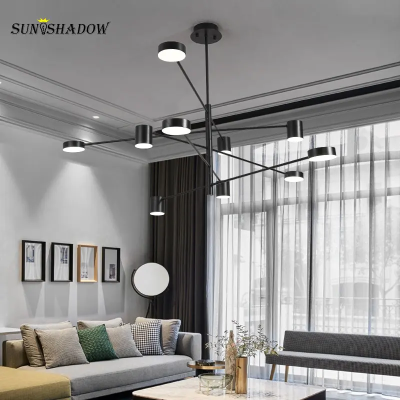 

New Arrival Chandelier Minimalist LED Hanging Light For Living room Bedroom Kitchen Dining room Black&Gold Metal Chandelier Lamp