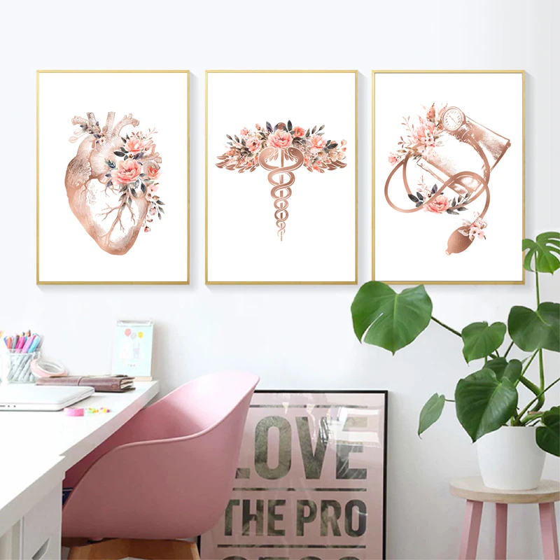Warm-Medical-Posters-Flowers-Heart-Stethoscope-Ecg-Creative-Medical-Equipment-Canvas-Painting-Hospit (2)