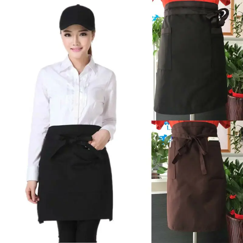 Half Short Waist Apron Women Men Waiter Waitress Apron with Pockets Cafe Pub Restaurant Kitchen Apron Home Cleaning Tool