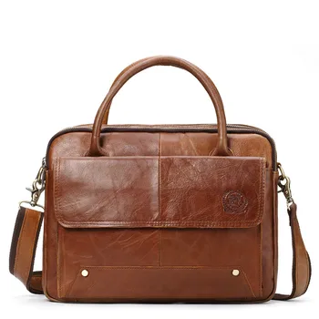 

Genuine Leather Casual Crazy Horse Leather Bag Men Leather Office Bags For Men Laptop Bag 13 Maletines-hombre
