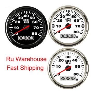 

85mm Tachometer Car Boat Tacho Marine Gauge Meter With LCD Hourmeter 6000 8000 RPM 12V/24V Red Backlight Auto Accessories