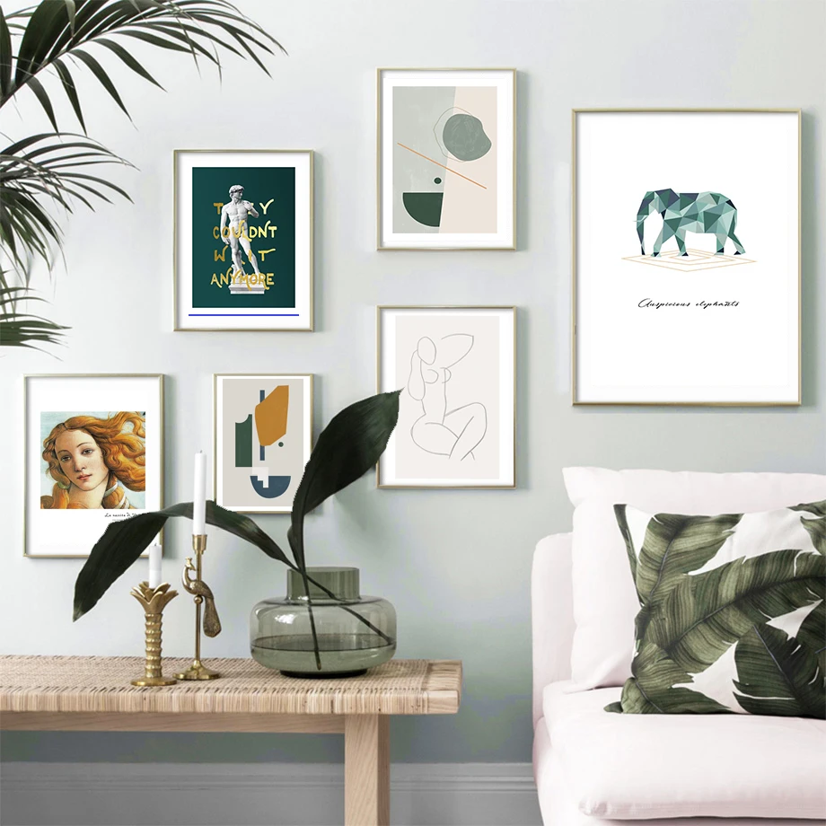 

Modern Girl Elephant line Canvas Painting Abstract Geometric Wall Art Picture Poster and Print Gallery Living Room Home Decor