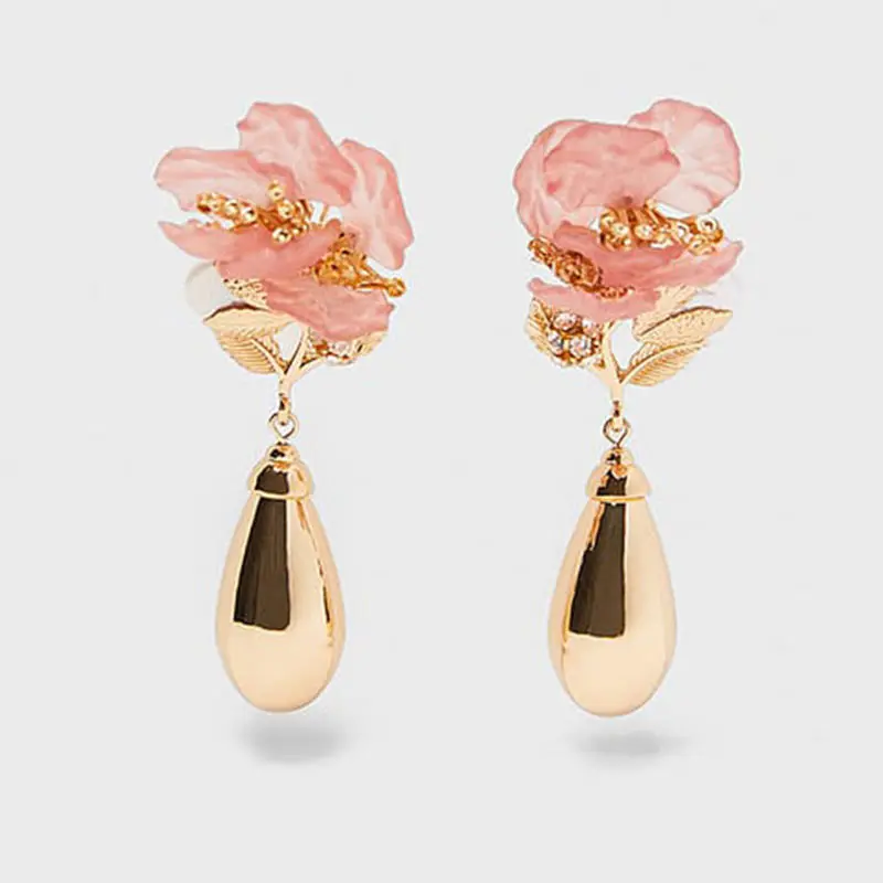 

Flatfoosie Cute Romantic Pink Flower Drop Earrings for Women Party Vacation ZA Handmade Statement Bijoux Oorbellen Wholesale